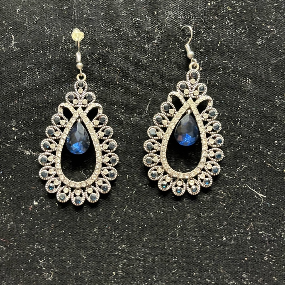 Paparazzi ALL ABOUT BUSINESS blue earrings Elegant Silver and Blue Teardrop